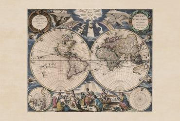 Pieter Goos 1667 Affiche Carte du Monde - avec Illustration Ornée et Style Atlas