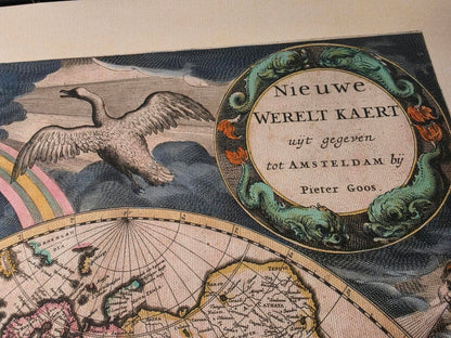 Pieter Goos 1667 Affiche Carte du Monde - avec Illustration Ornée et Style Atlas