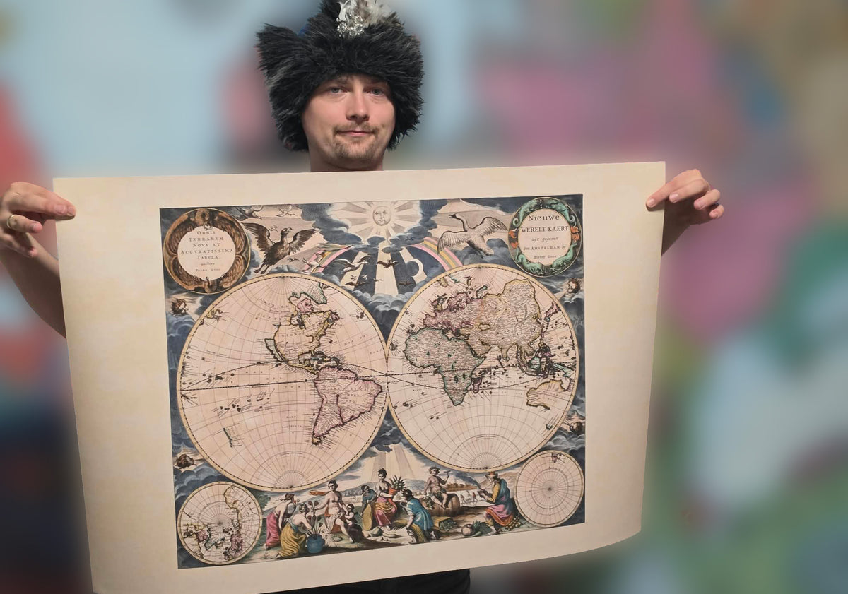 Pieter Goos 1667 Affiche Carte du Monde - avec Illustration Ornée et Style Atlas
