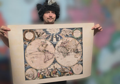 Pieter Goos 1667 Affiche Carte du Monde - avec Illustration Ornée et Style Atlas