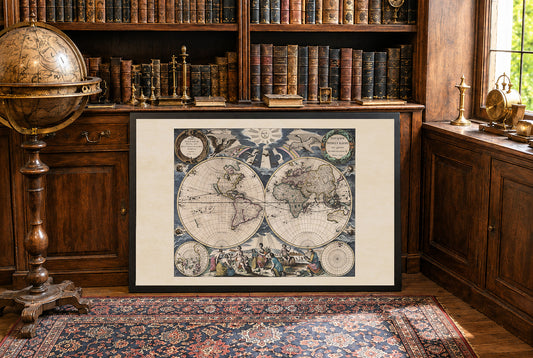 Pieter Goos 1667 Affiche Carte du Monde - avec Illustration Ornée et Style Atlas