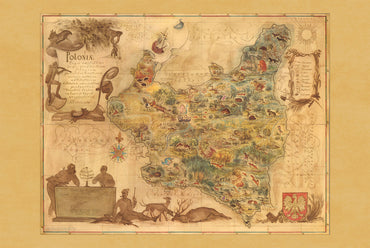 Carte de la Pologne de 1938 - Carte Illustrée « Poloniae » par Tadeusz Lipski & Eliasz Kanarek | Art Mural Vintage de l’Exposition Universelle