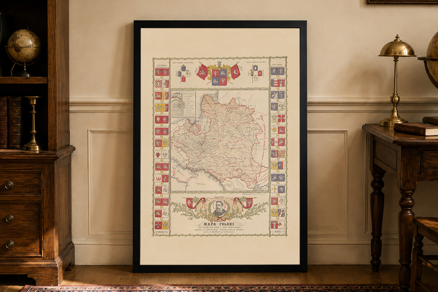 Polen Karte Poster während der Herrschaft von Jan III Sobieski - Vintage Wandkunst