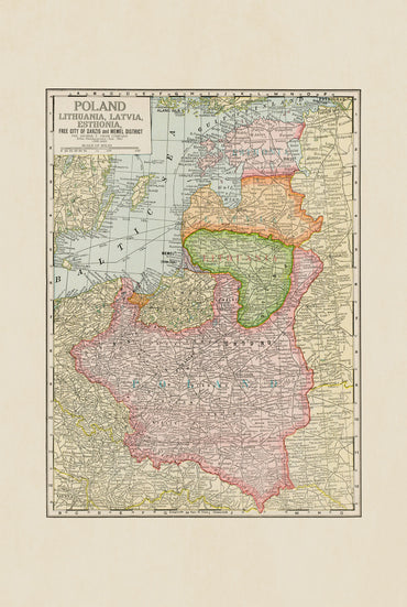 Pologne & Pays Baltes 1925 - Ville Libre de Dantzig - Affiche Carte Historique
