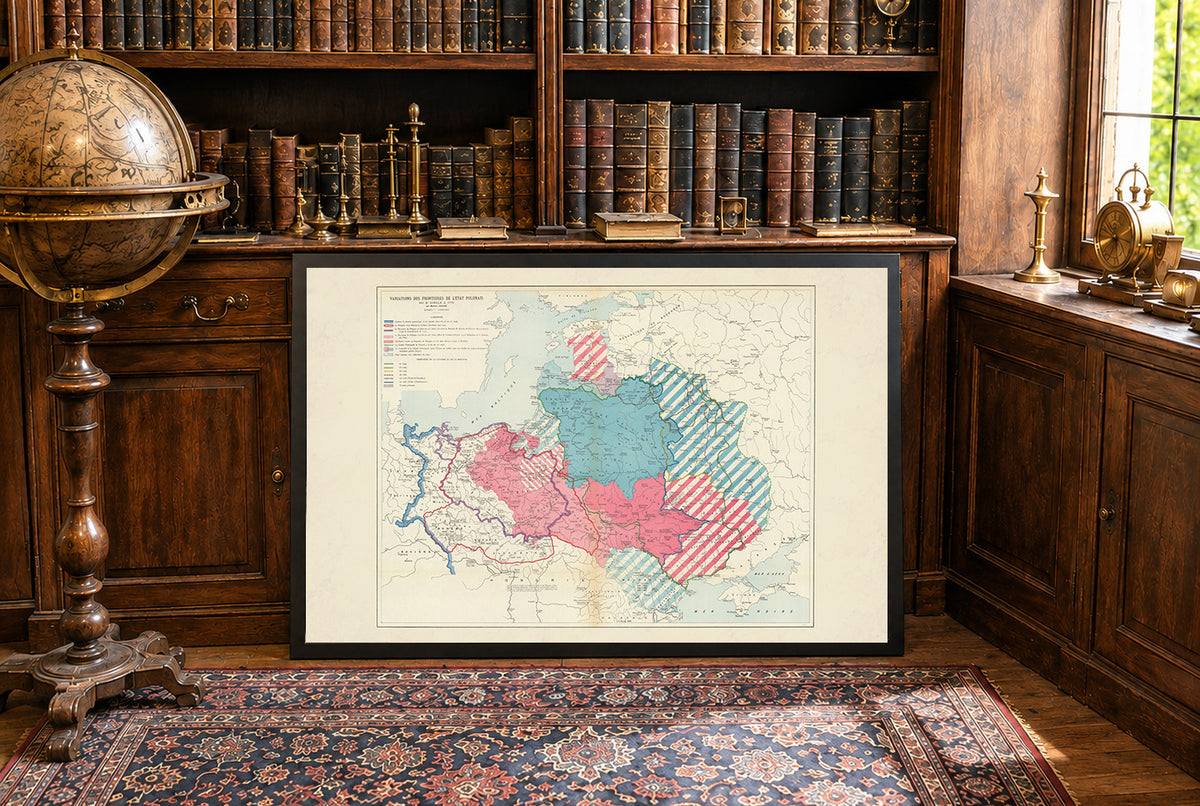 Frontières de la Pologne du Xe Siècle à 1770 - Maurice Fallex - Affiche Carte Historique