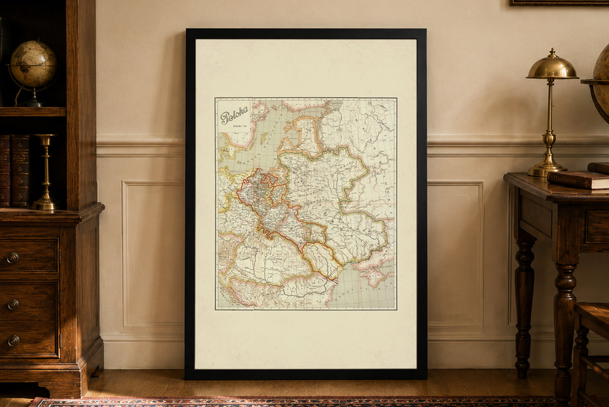 Pologne au XVe Siècle – Jan Babirecki – Affiche Carte Historique vers 1900