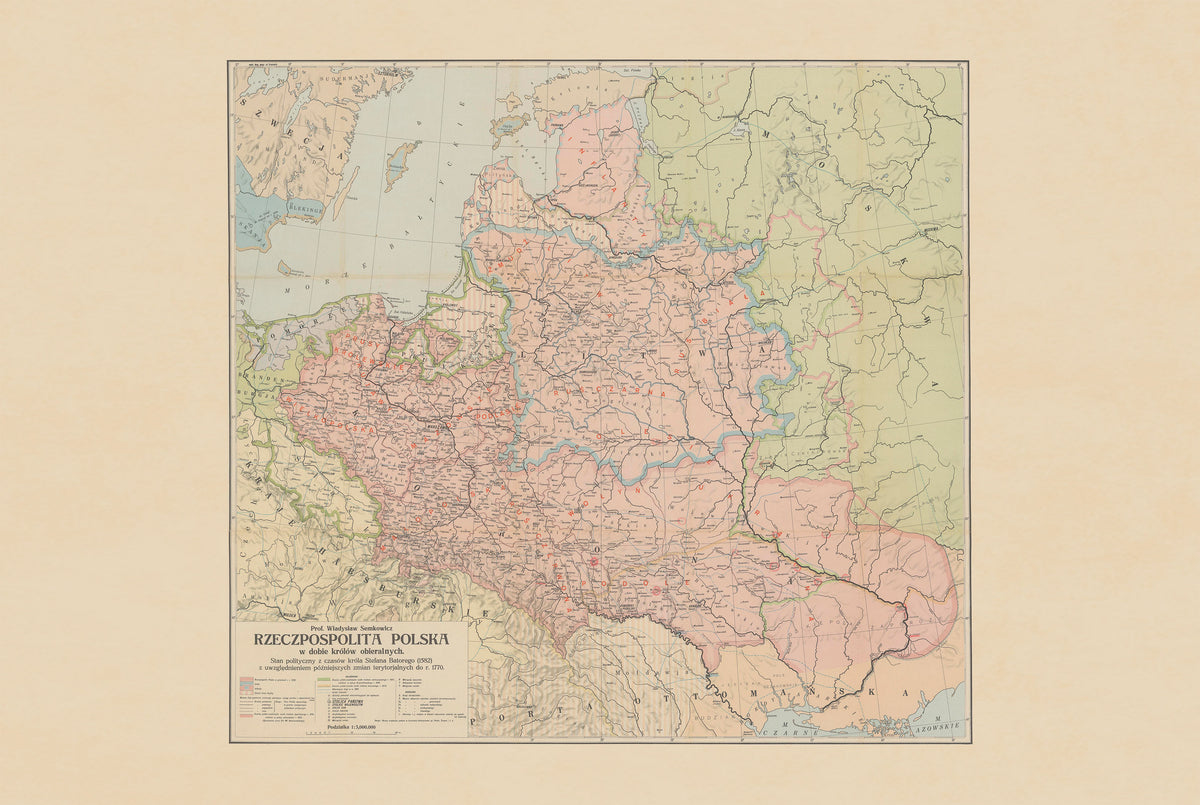 République des Deux Nations 1582–1770 – Étienne Báthory – Semkowicz – Affiche Carte Historique