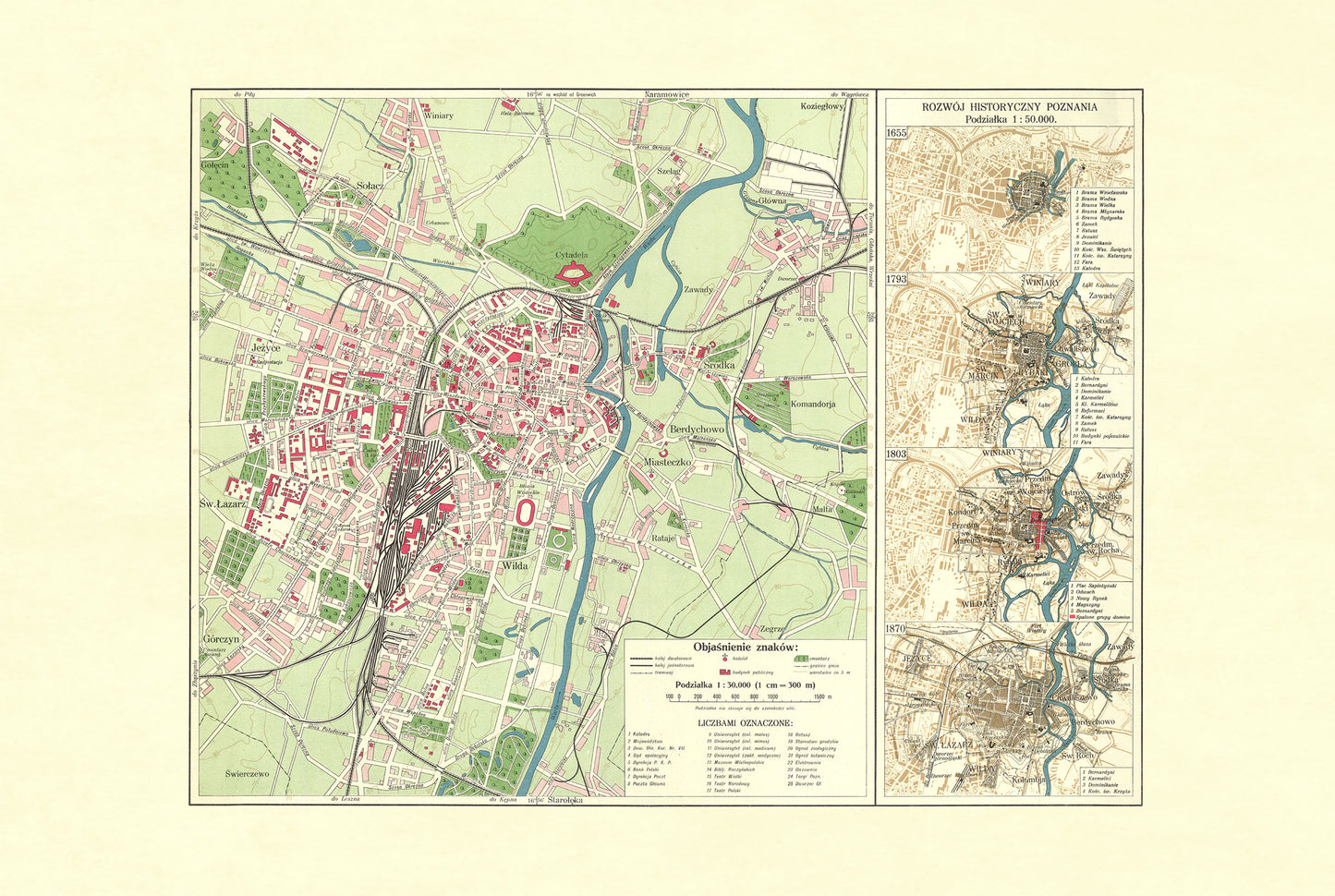 Poster Plan de la Ville de Poznań (1932) - Carte Historique Vintage avec l'Évolution de la Ville