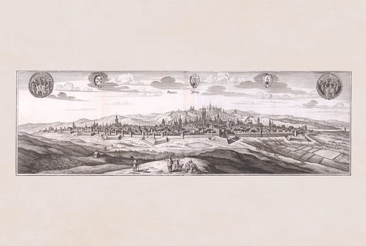 Poster Vue de Prague (1650) - Gravure Historique Vintage pour Décoration Murale