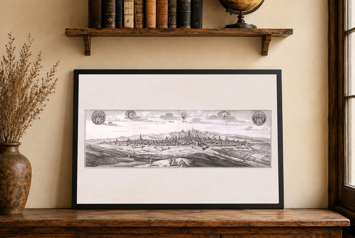 Poster della Città di Praga (1650) - Incisione Vintage di Praga Arte Murale