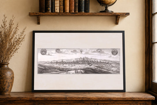 Poster Vue de Prague (1650) - Gravure Historique Vintage pour Décoration Murale