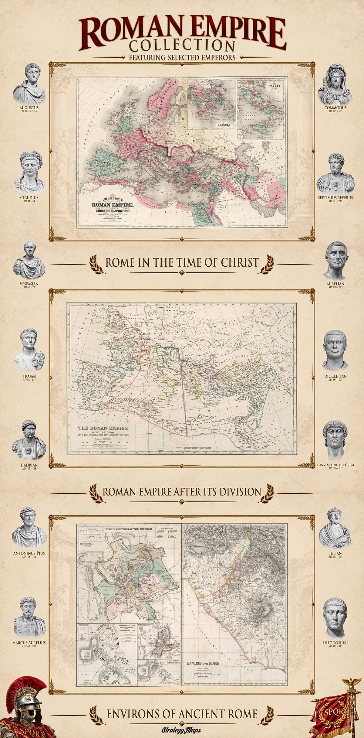 Imperium Rzymskie - Kolekcja 3 Historycznych Map na Jednym Plakacie