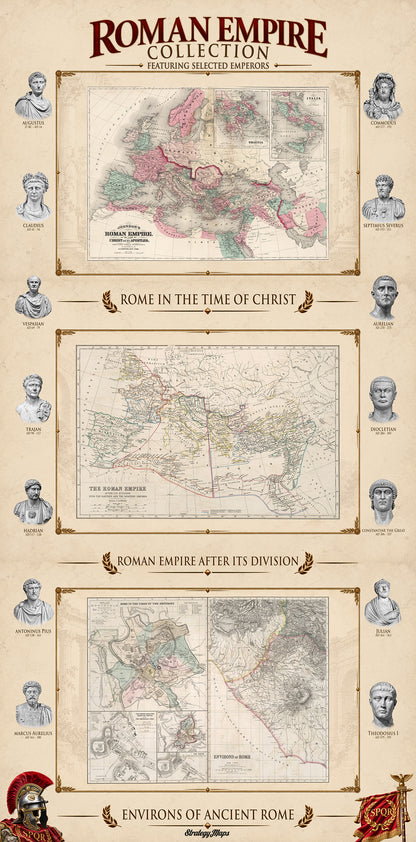 Imperium Rzymskie - Kolekcja 3 Historycznych Map na Jednym Plakacie