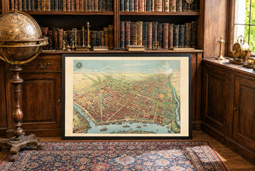 Affiche carte de Saïgon 1902 - Vue panoramique de Hô Chi Minh-Ville avec le fleuve, les boulevards et l'activité portuaire