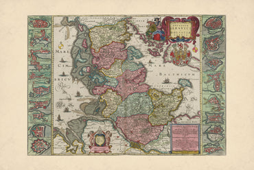 Schleswig & Holstein 1665 - 16 Plans de Villes - Joan Blaeu - Affiche Carte Historique