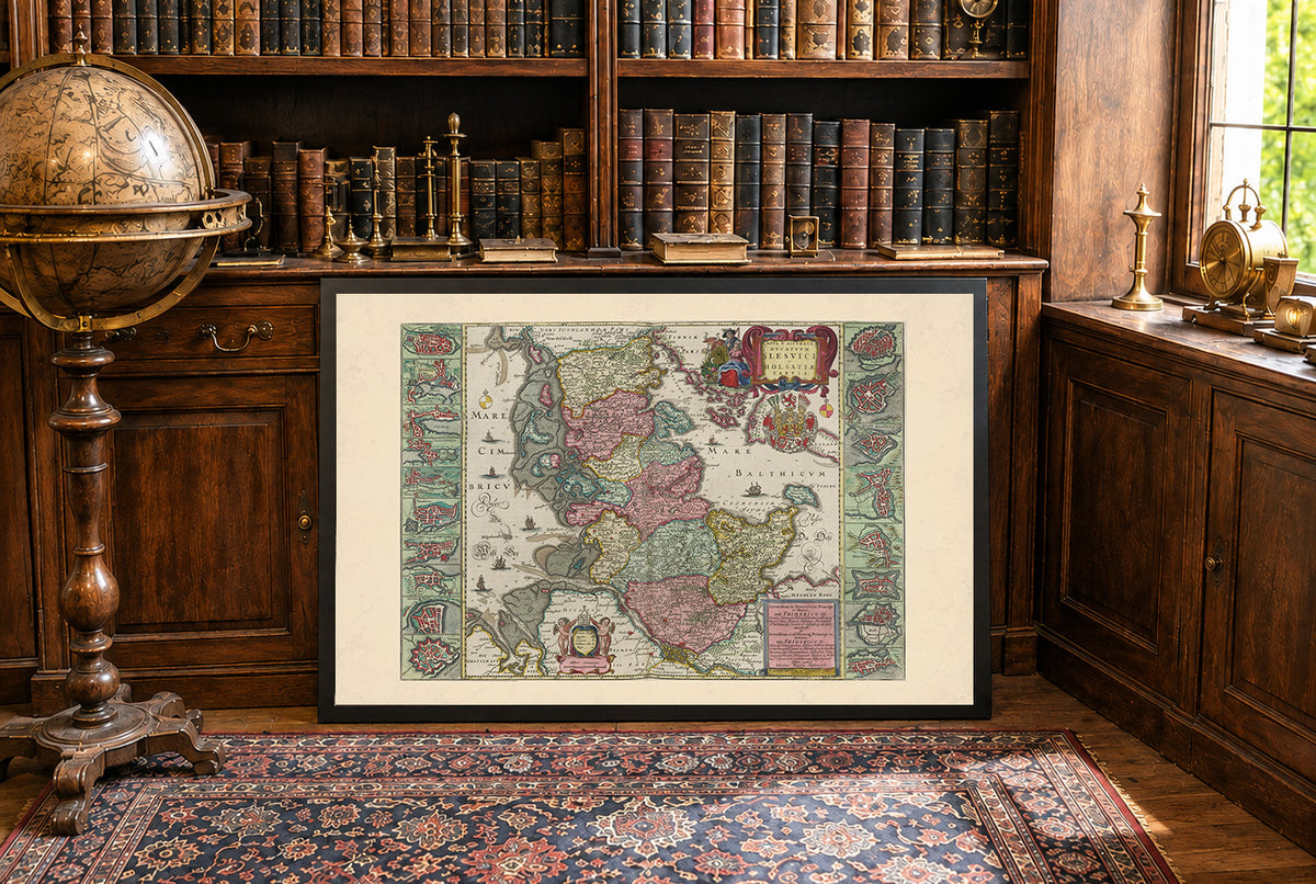 Schleswig & Holstein 1665 - 16 Plans de Villes - Joan Blaeu - Affiche Carte Historique