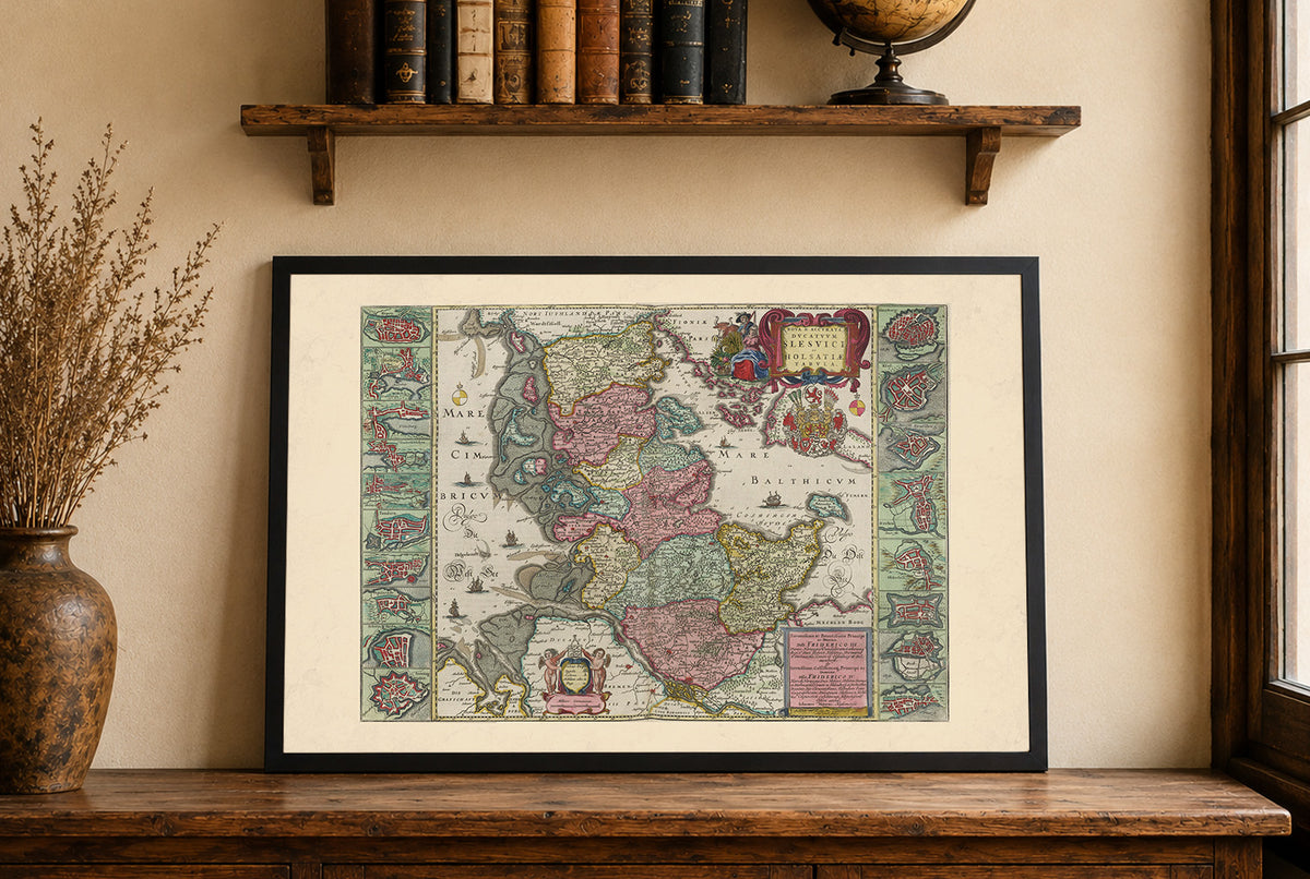 Schleswig & Holstein 1665 - 16 Plans de Villes - Joan Blaeu - Affiche Carte Historique