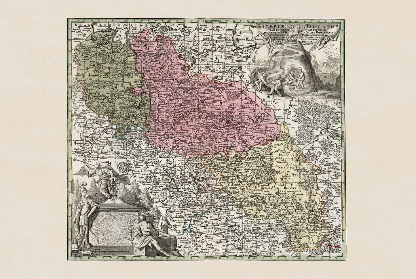 Carte Historique de la Silésie - Affiche Haute et Basse-Silésie XVIIIe Siècle