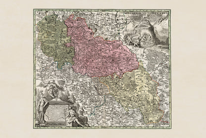 Carte Historique de la Silésie - Affiche Haute et Basse-Silésie XVIIIe Siècle