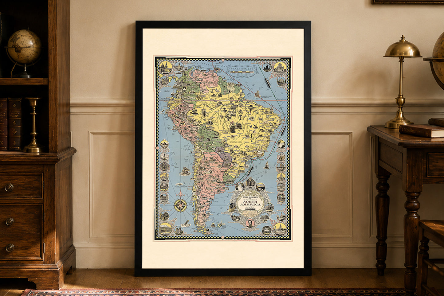 Poster Mappa Illustrativa del Sud America (1942) - Arte Vintage di Viaggi e Crociere