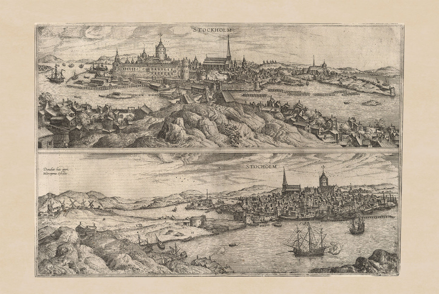 Carte de Stockholm de 1588 - Impression « Civitates Orbis Terrarum » par Georg Braun & Franz Hogenberg