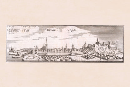 Poster Carte de la Ville de Tallinn (1652) - Gravure Ancienne de Reval pour Décoration Murale