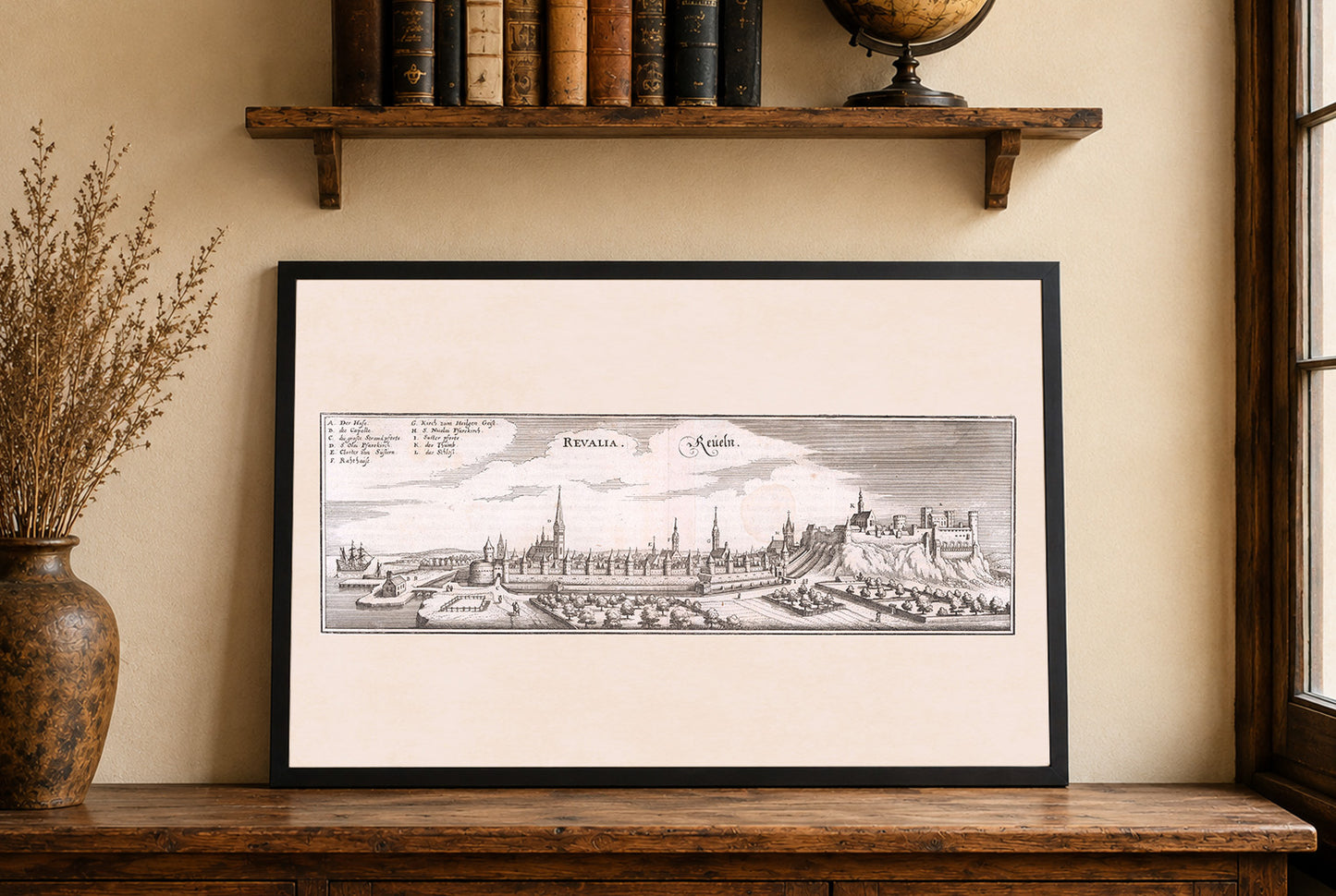 Poster Carte de la Ville de Tallinn (1652) - Gravure Ancienne de Reval pour Décoration Murale