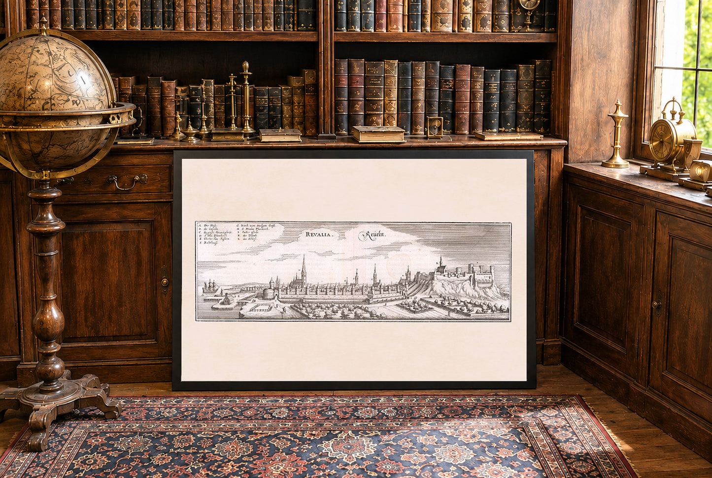 Poster Carte de la Ville de Tallinn (1652) - Gravure Ancienne de Reval pour Décoration Murale