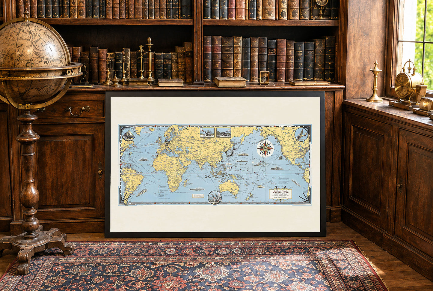 Póster Mapa de Batalla de Total War (1942) – Arte de Pared Vintage de Propaganda de la Segunda Guerra Mundial