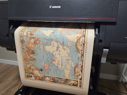 Póster del mapa del Imperio Británico de la era victoriana (1886) con regiones globales y vestimenta cultural