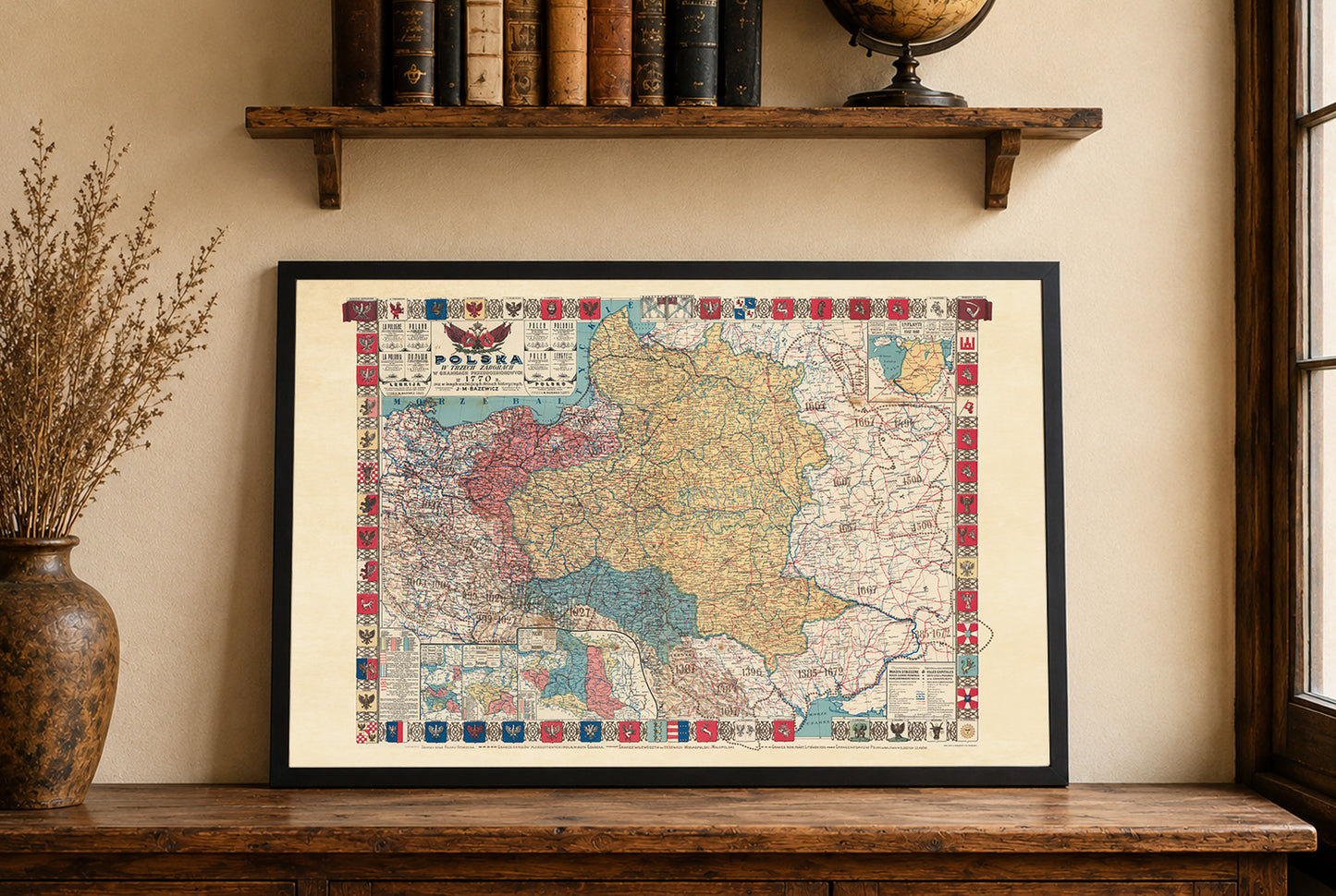 Carte vintage de 1770 de la République des Deux Nations et de ses partages