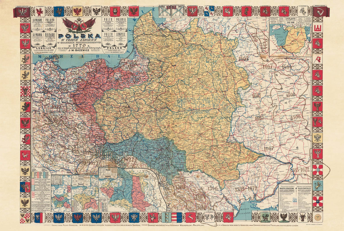 Carte vintage de 1770 de la République des Deux Nations et de ses partages