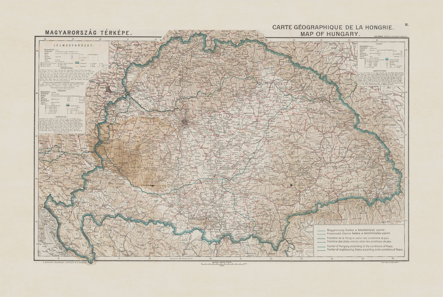 Carte Vintage de la Hongrie - Affiche Historique, Frontières du Traité de Trianon, Europe Centrale