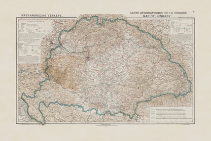 Carte Vintage de la Hongrie - Affiche Historique, Frontières du Traité de Trianon, Europe Centrale