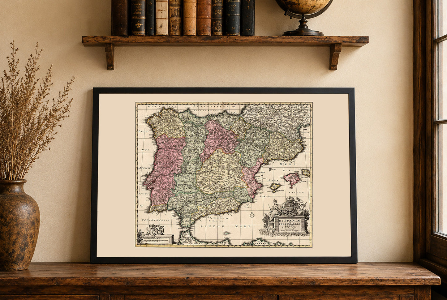 Mapa vintage de Iberia 1740 - Arte histórico de pared de España y Portugal