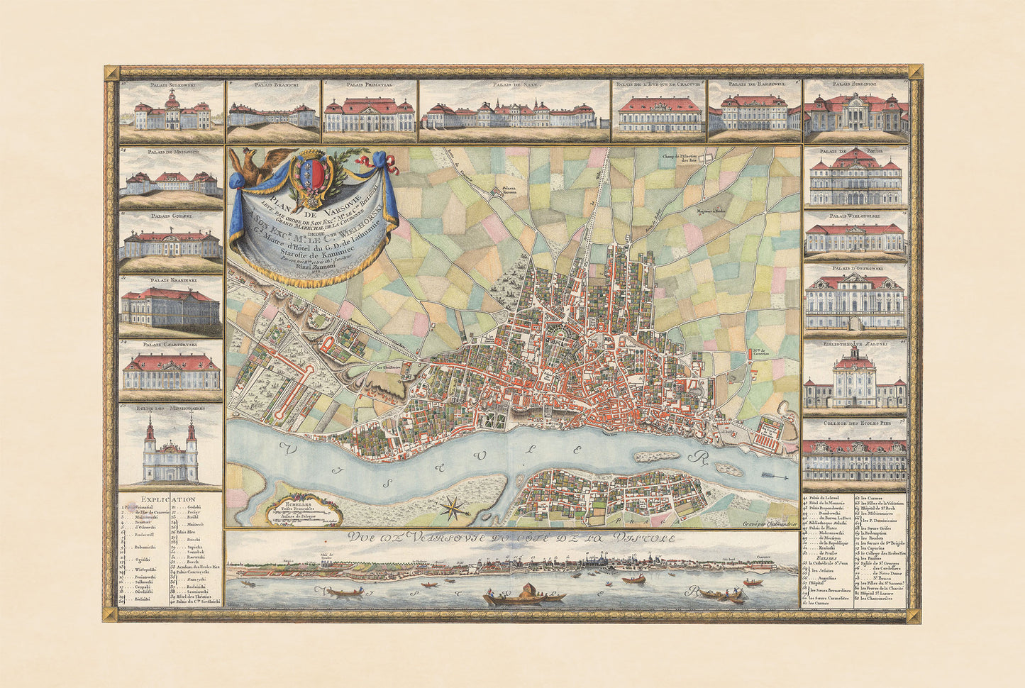 Varsovia 1772 - Mapa histórico de la capital polaca con palacios principales
