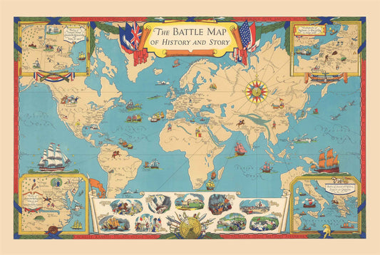 World History Map Print - Major Battles & Global Conflict Locations Illustrated - Strategy Maps