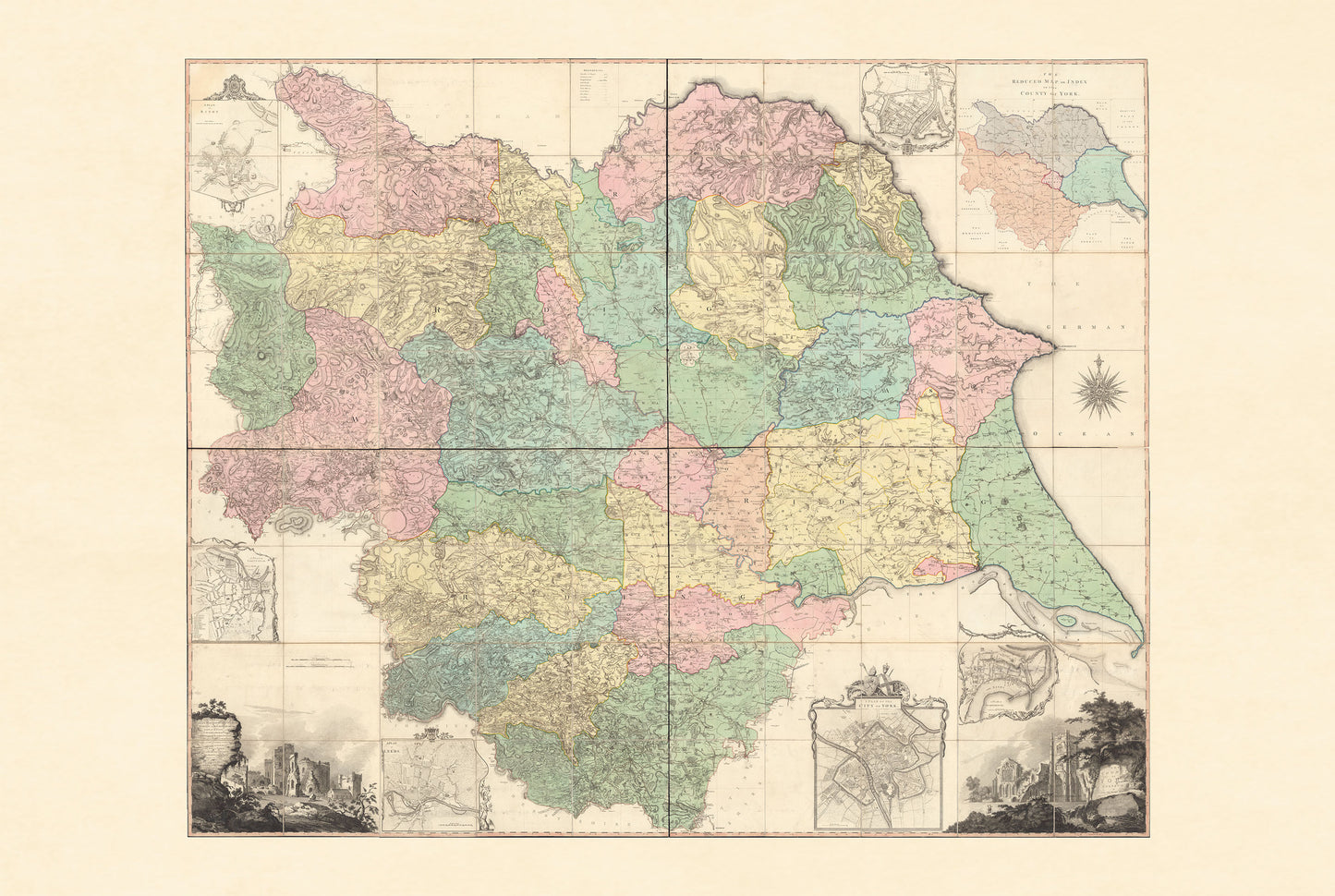 Poster Carte du Comté du Yorkshire (1772) - Carte Historique d'Angleterre par Thomas Jefferys