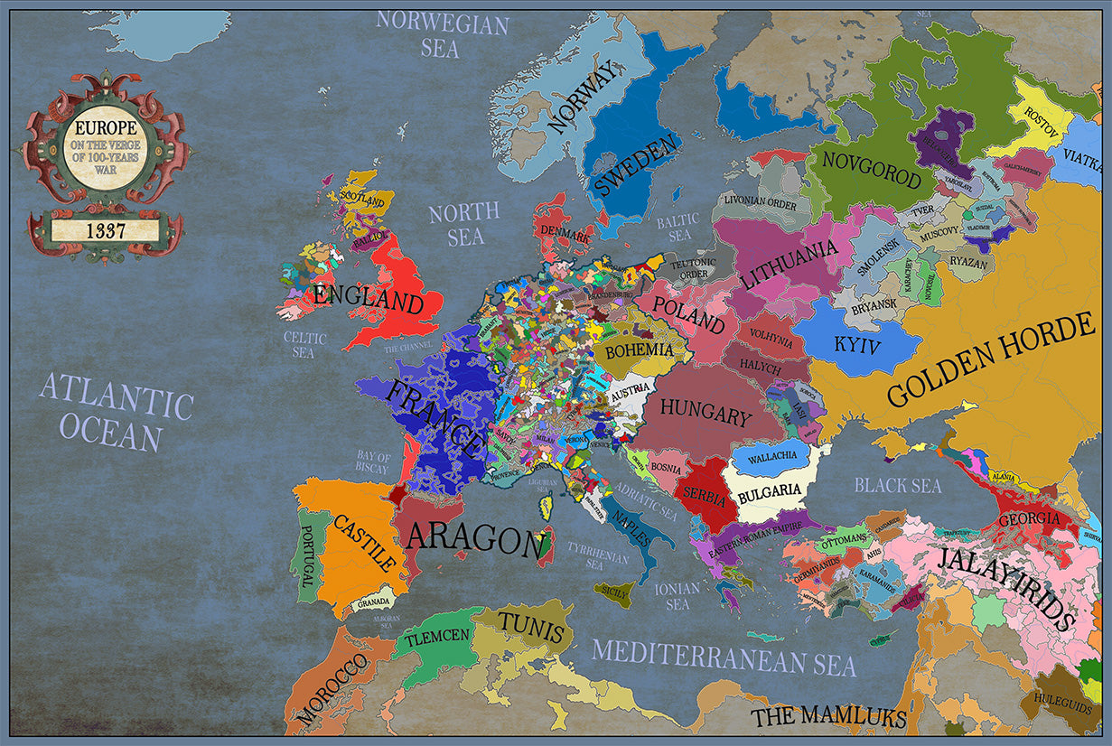 1337 Karte von Europa am Vorabend des 100-jährigen Krieges