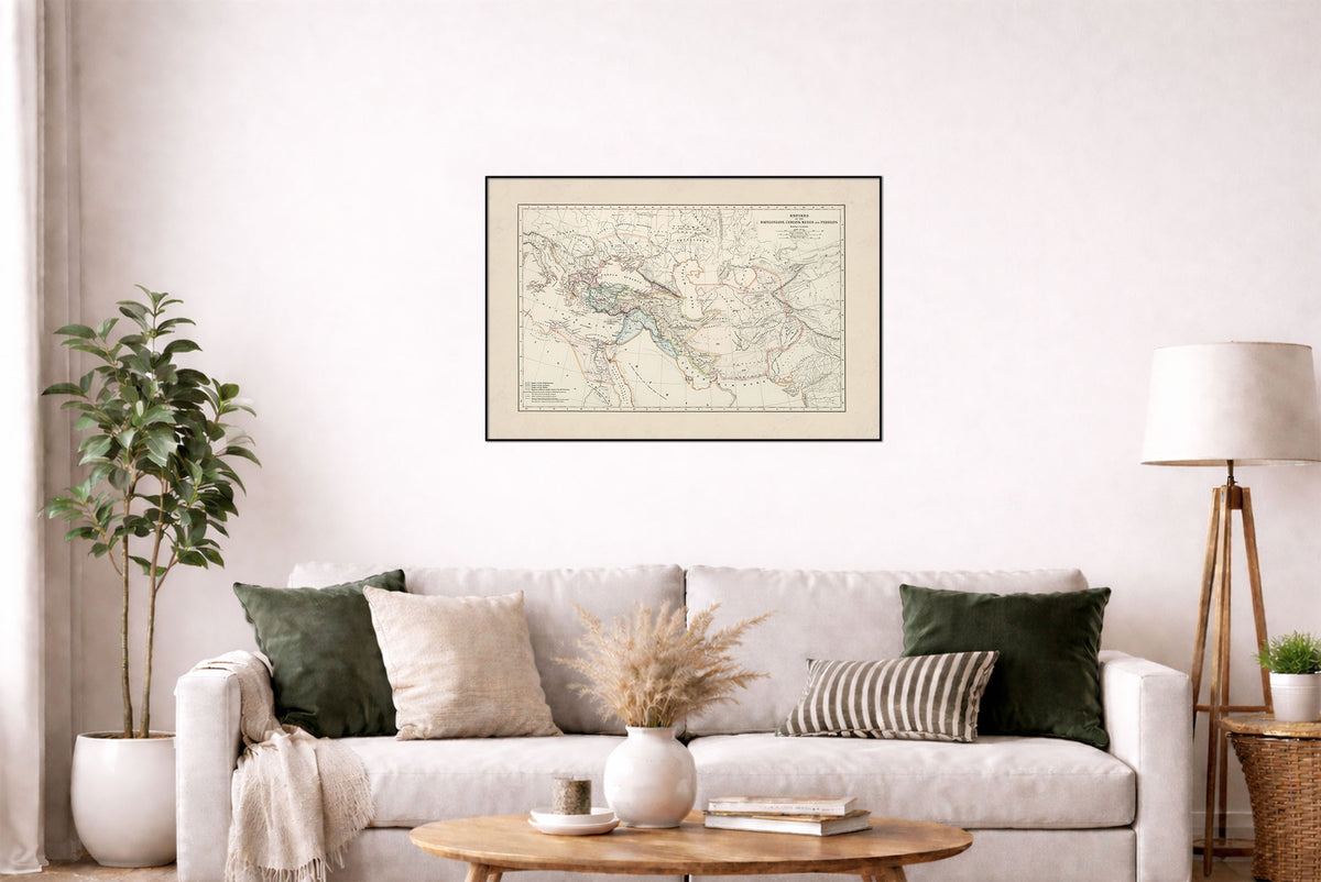 Empires Antiques 1873 - Babylone, Lydie, Médie & Perse - Affiche Carte Historique