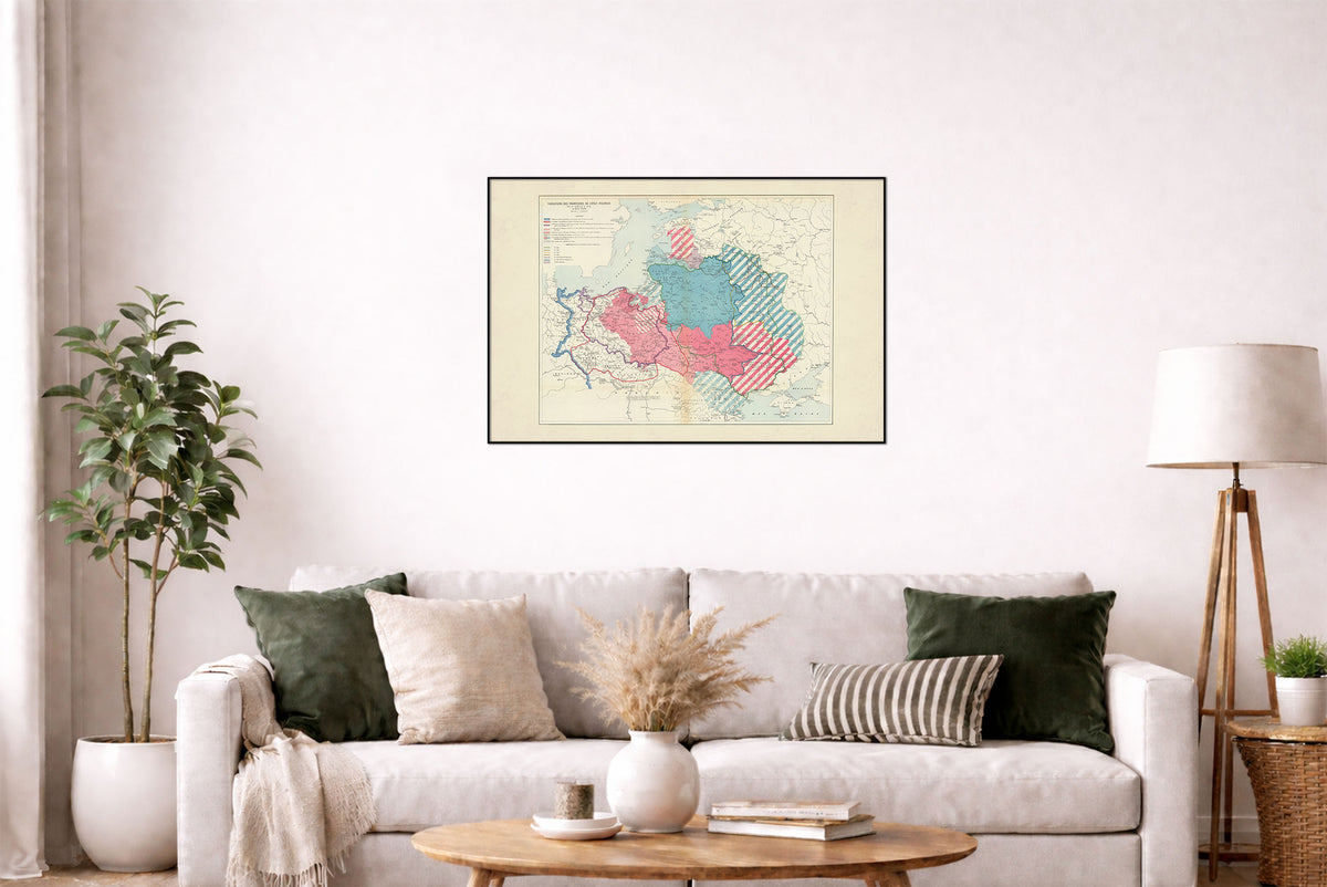 Frontières de la Pologne du Xe Siècle à 1770 - Maurice Fallex - Affiche Carte Historique