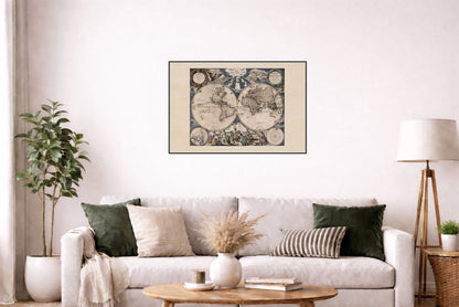 Pieter Goos 1667 World Map Poster - with Ornate Illustration and Atlas Style