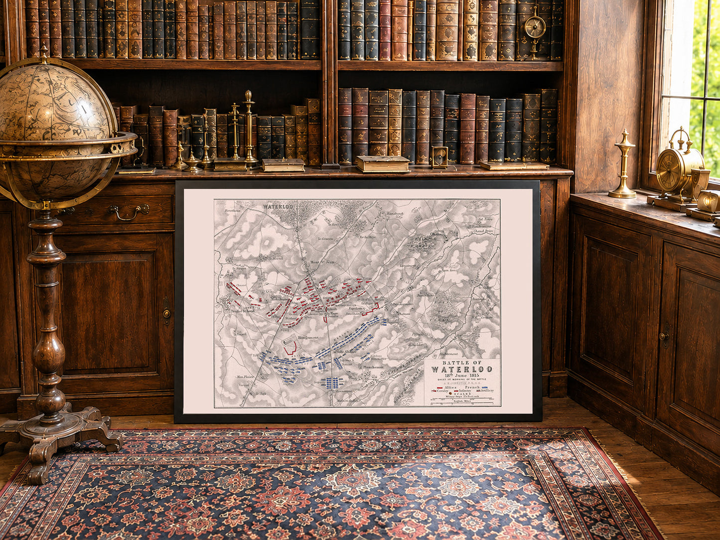1815 Battle of Waterloo Cartography Print - Historic Military Plan with Army Formations