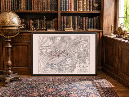 1815 Battle of Waterloo Cartography Print - Historic Military Plan with Army Formations