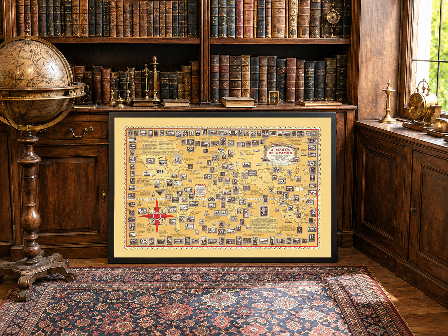 Poster A World of Stamps (1947) - Décoration Murale Vintage de Philatélie et Histoire Postale