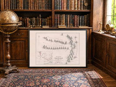 Gravure cartographique Bataille de Trafalgar 1805 - Carte navale historique avec positions des flottes