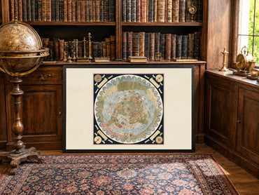 Carte vintage du monde de 1587 – Décoration murale en projection polaire colorisée à la main
