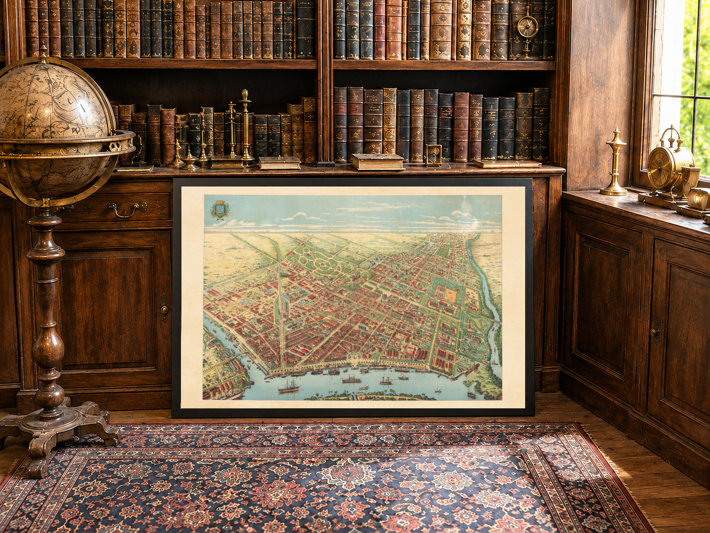 Affiche carte de Saïgon 1902 - Vue panoramique de Hô Chi Minh-Ville avec le fleuve, les boulevards et l'activité portuaire