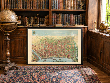 Affiche carte de Saïgon 1902 - Vue panoramique de Hô Chi Minh-Ville avec le fleuve, les boulevards et l'activité portuaire